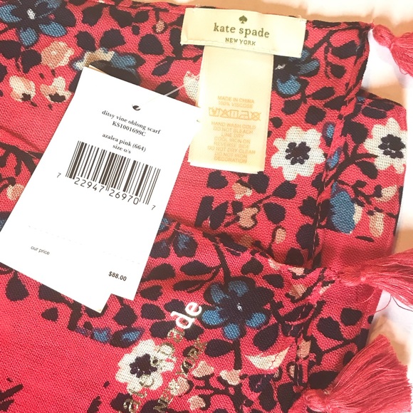 Kate Spade Ditsy Vine Oblong Scarf Azalea Pink - Picture 11 of 12